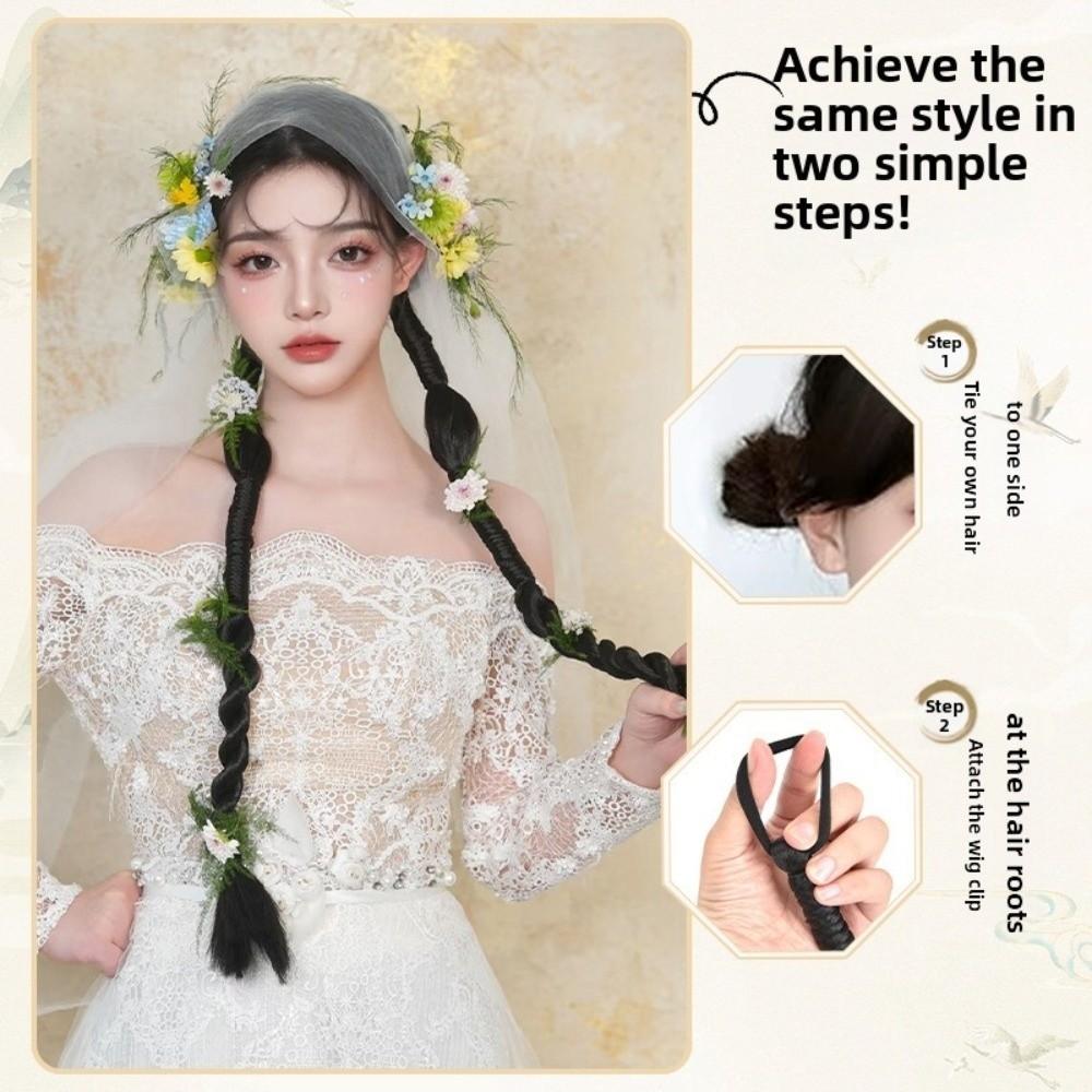 2 Stück Haarverlängerungen Laterne Doppelte geflochtene Perücke Handgefertigt Neue chinesische Stil Perücke Party