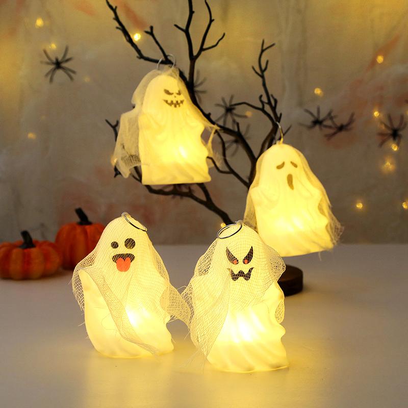 Ghost Halloween Decor - White Ghost With Spider Web Led Night Light Spooky Figurine Statue Festival Lamp T Hanging Decorations