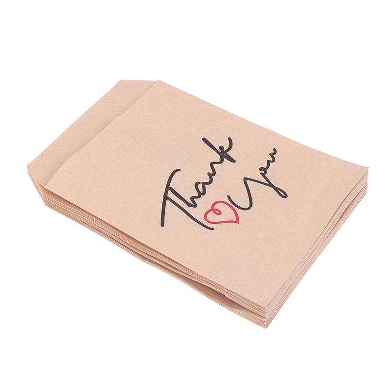 25 Pcs 13X18Cm "Thank You" Paper Gift Bags Kraft Favor Bags Flat Cookie Candy Snack Dessert Packaging Bag For Weddings Party