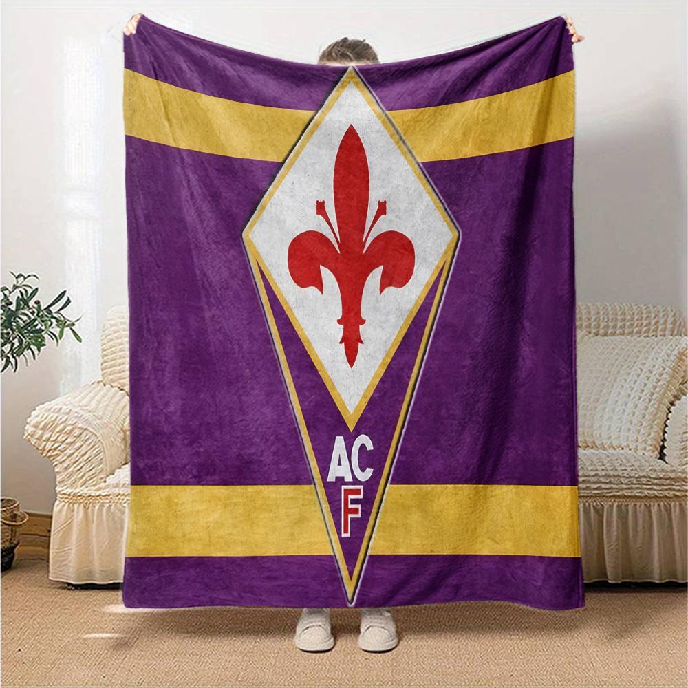 Fiorentina Football Crest Flannel Blanket, Soft Polyester, Modern Design, All-Season for Camping, Travel, Gifts for Holidays or Birthdays