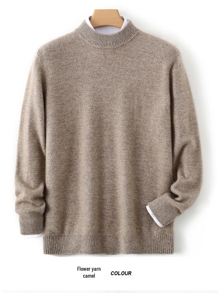 Men's Thick Heather Yarn Cashmere Sweater - Half-High Collar, Light Luxury, Warm for Autumn/Winter, New Style Knit Base Layer