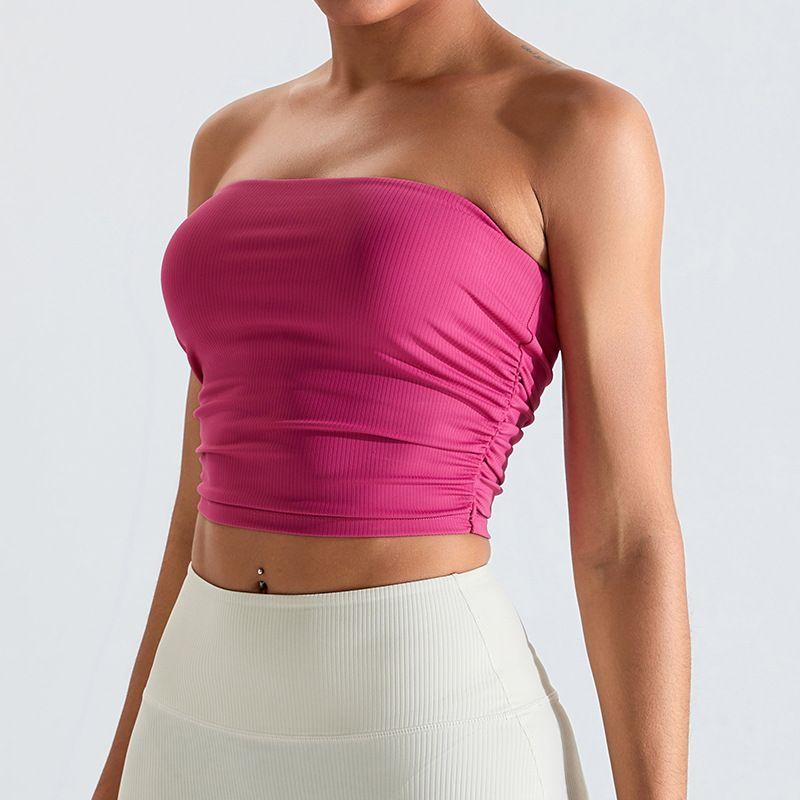 

Fashion New Arrival Thread Wrapped Chest Sports Intimates Women s Silm Tube Top Tops Side Ruched Yoga Bra Workout Clothes L Rose Red