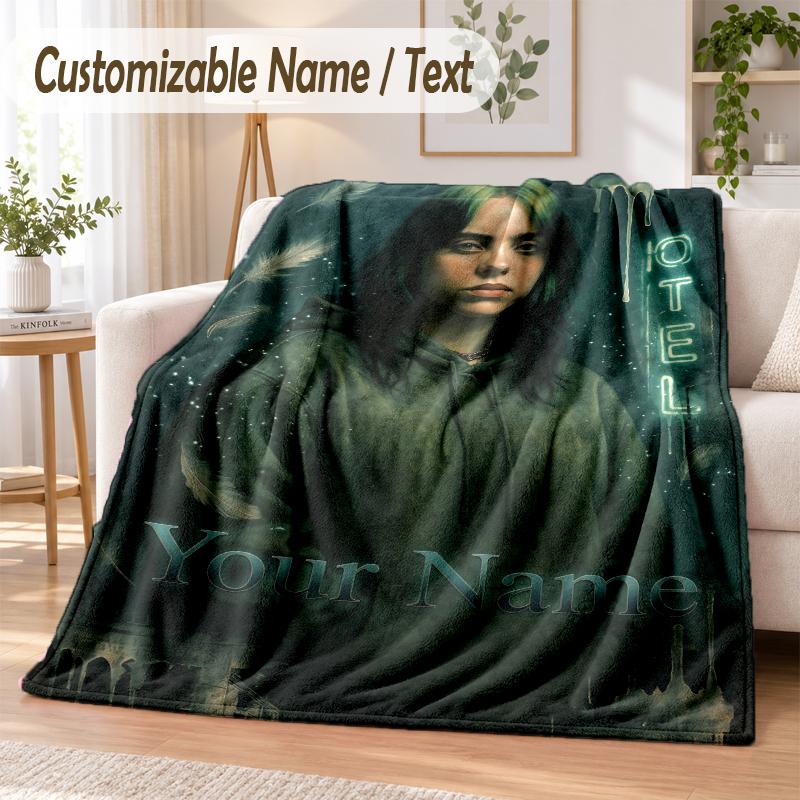 Billie Eilish Custom Name Flannel Throw Blanket Soft Warm for Sofa Bed Indoor Home Use