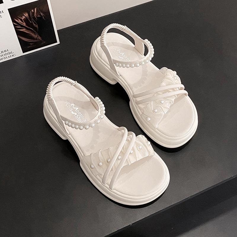 Sandals women's new summer fashion platform shoes pearl outer soft-soled sandals