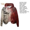 Women Hoodie 3D Bloodstain Print Halloween Vintage Haunted House Cosplay Top Hooded Long Sleeves Loose Hoodie