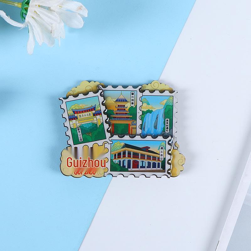 National City Scenic Cartoon Holz-Epoxid-Kühlschrankmagnet