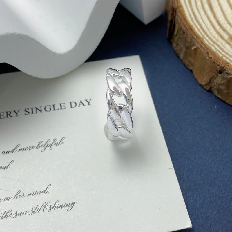 Trendy Oval Adjustable S925 Sterling Silver Chain Ring - Anti-Allergic Adjustable Open Size
