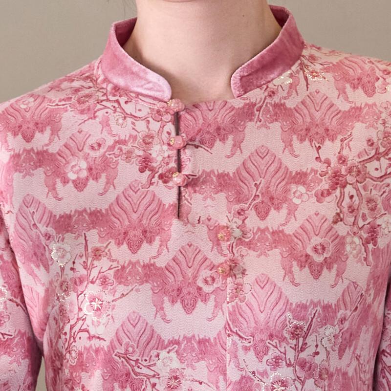 Paster Floral Print Long Sleeve Mother's Wedding Dress