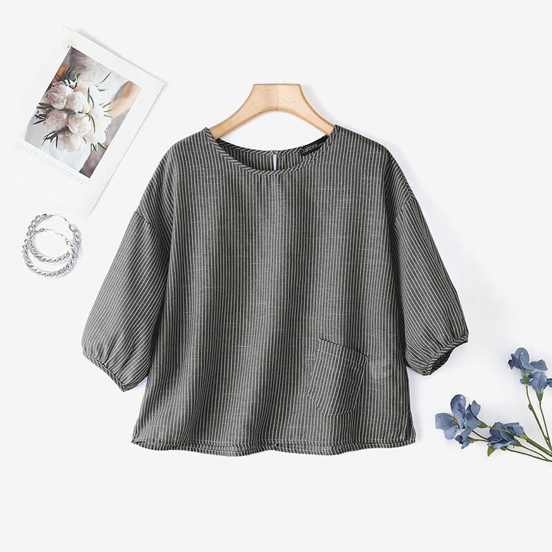 

ZANZEA Женская повседневная блузка в полоску с круглым вырезом и рукавом 3/4 5XL чёрный