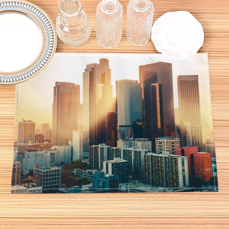 

New York City Print Linen Dining Table Mats Alphabet Kitchen Placemat 30X45cm Coasters Pads Bowl Cup Mat 2pcs 30x45cm