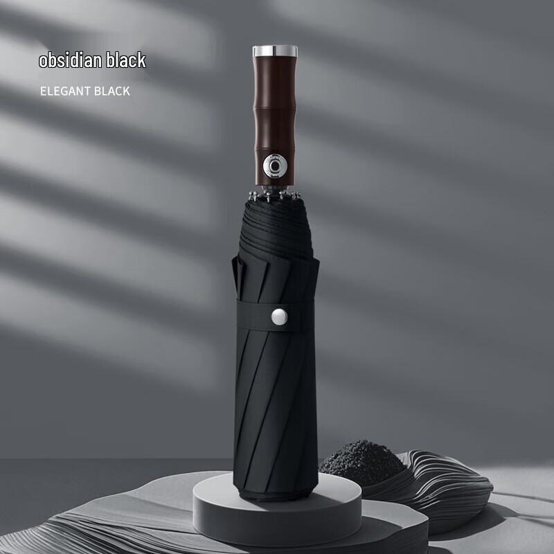 Трехстворчатый полуавтоматический зонт Yuyang Retro с бамбуковой ручкой