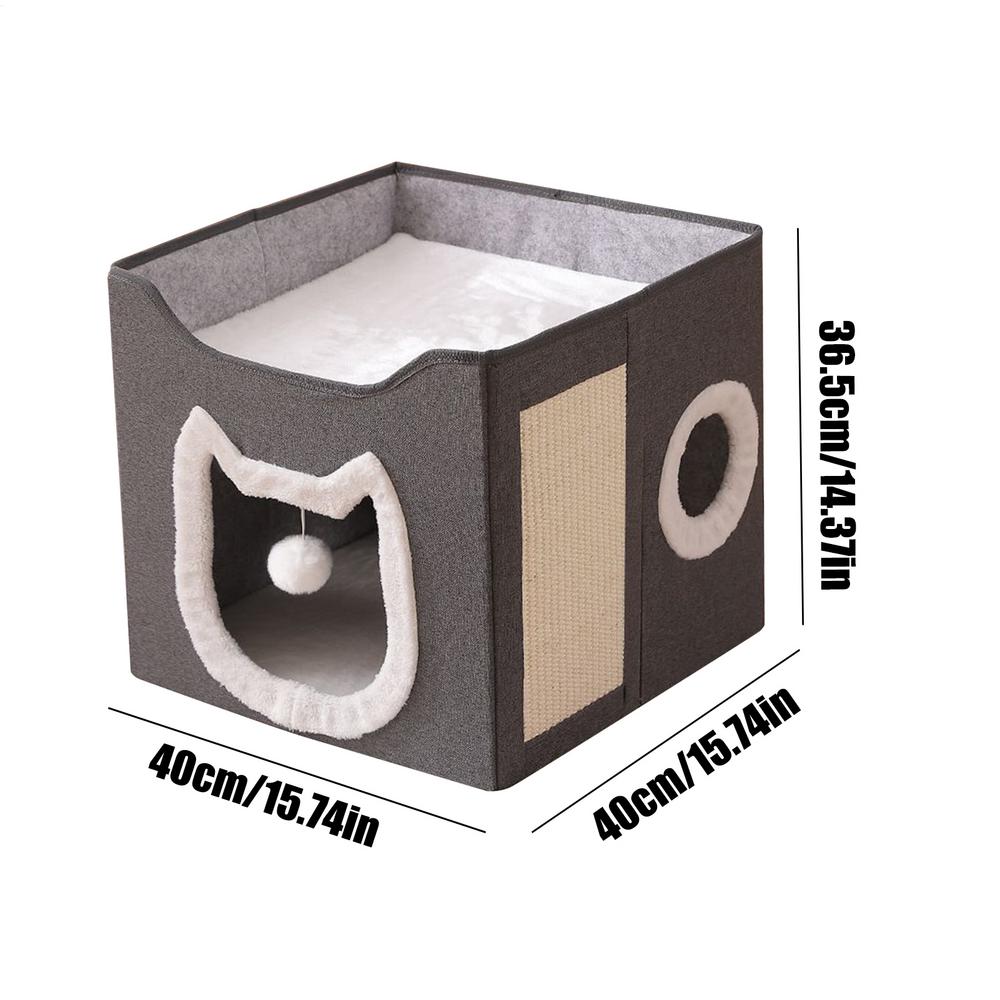 Cat Cave Foldable Pet Shelter House 2-Layer Large Cave Bed Shelter Hideaway Kennel With Scratch Pad And Ball For Cats Dogs