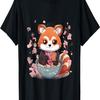 Otaku Anime Red Panda Eat Ramen Noodles Cherry Blossom T-Shirt(40)