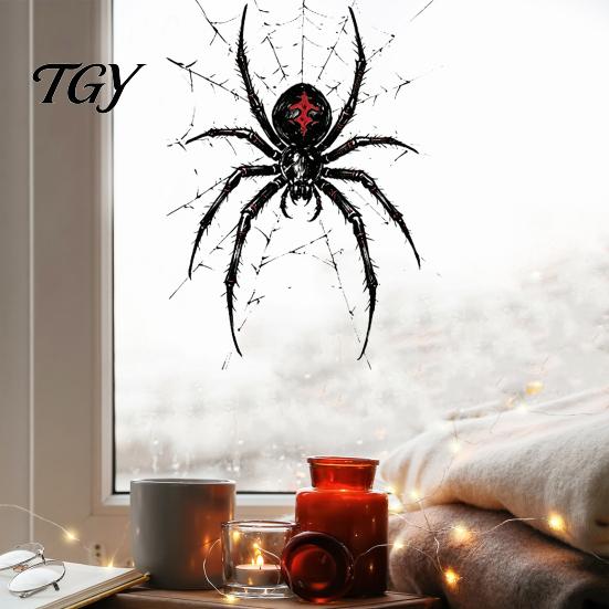 Artykuły na imprezy wewnątrz i na zewnątrz Halloween Pająk Statyczne Naklejki na okno, PVC Wodoodporne Naklejki z pajęczyną, Czarne Dekoracje ścienne Usuwalne Straszne Naklejki dla
