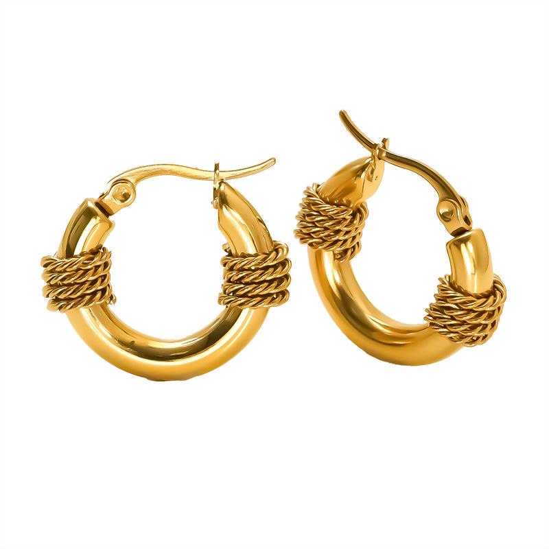 European & American Minimalist Titanium Steel Gold Wrap-Around Earrings - Women's Ins Style, Light Luxury Versatile Design