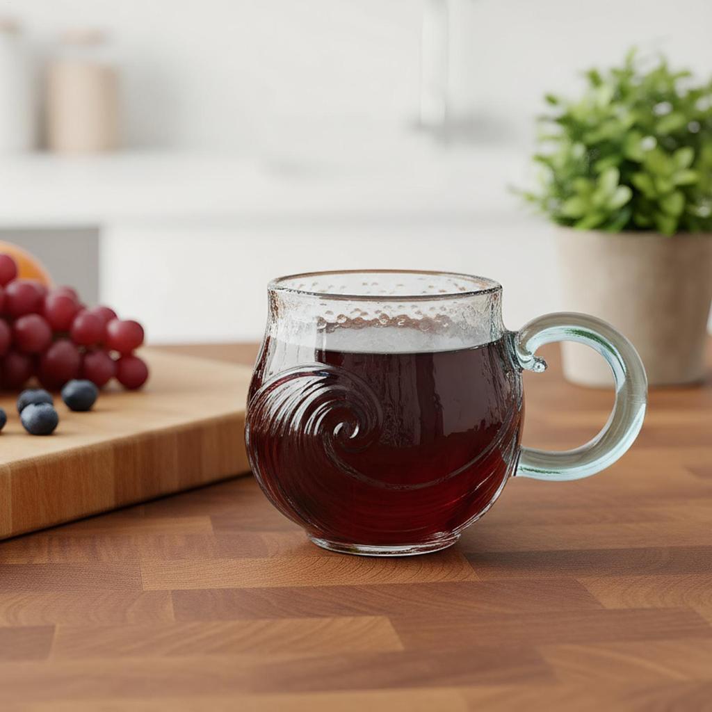 Glass Drinking Cups Wave Ergonomic Grip Reusable Sea Glass Coffee Mug Drinking Cups For Tea Milk Water Beverage Wine Hot Cold