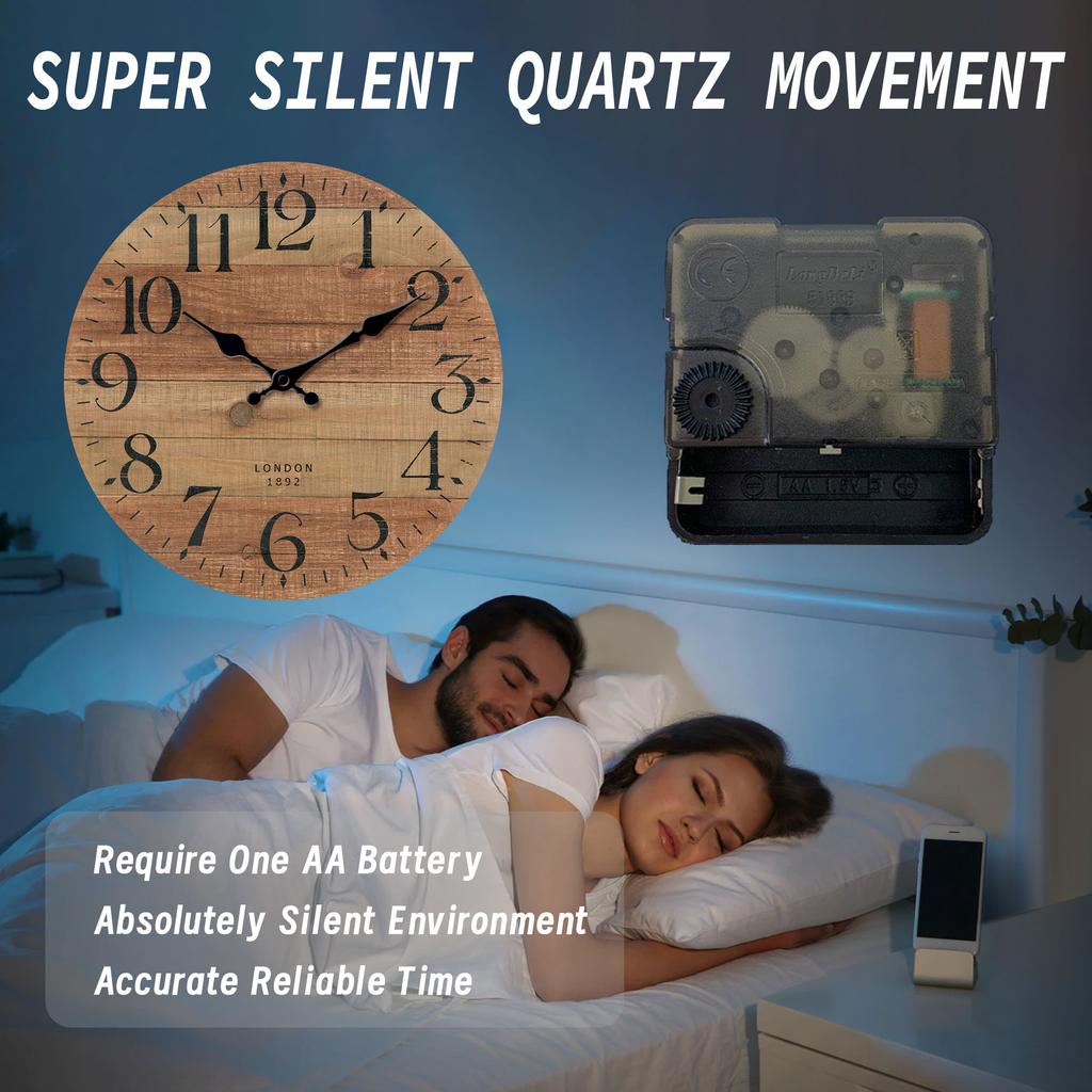 Orologio da parete con motivo testurizzato in legno marrone retrò, orologio rotondo in legno silenzioso, adatto per soggiorno camera da letto, decorazione stanza, classico h