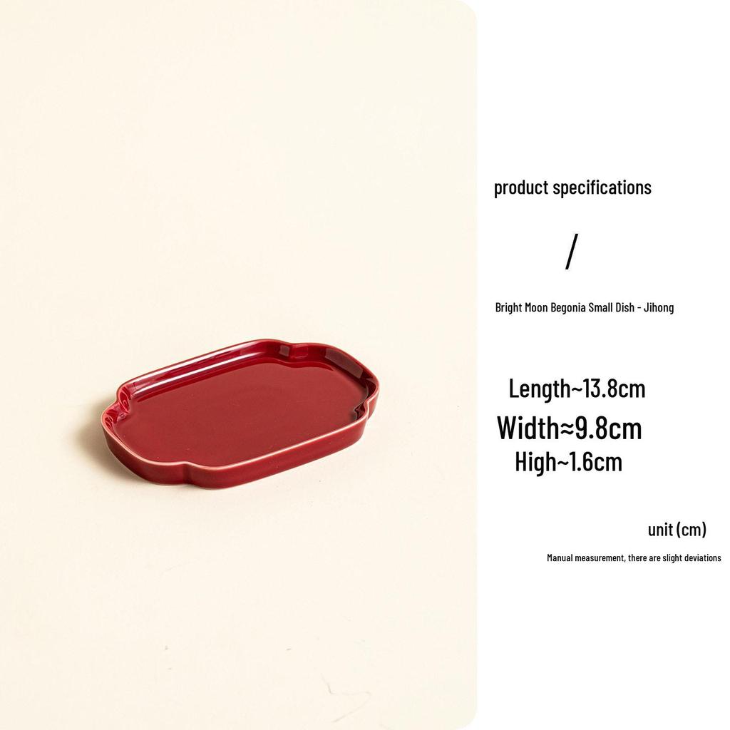 Red Ceramic Dessert Plate: Retro Chinese Pastry & Fruit Display Dish