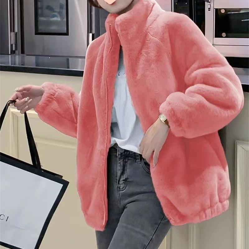 Coral fleece jacket women's tide winter double-sided fleece warm turtleneck sweater women's cardigan zipper fleece jacket women's