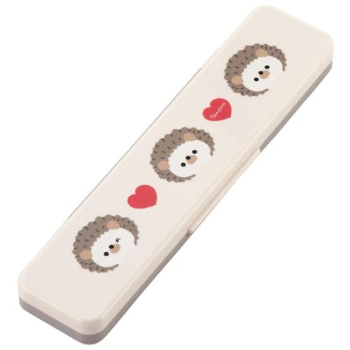 Skater Chopsticks and Spoon Set, Bento Box, Adult, Antibacterial, Combo Set, 18cm, Quiet, Made in Japan, Pompon's Hedgehog Design, CCS3SAAG-A