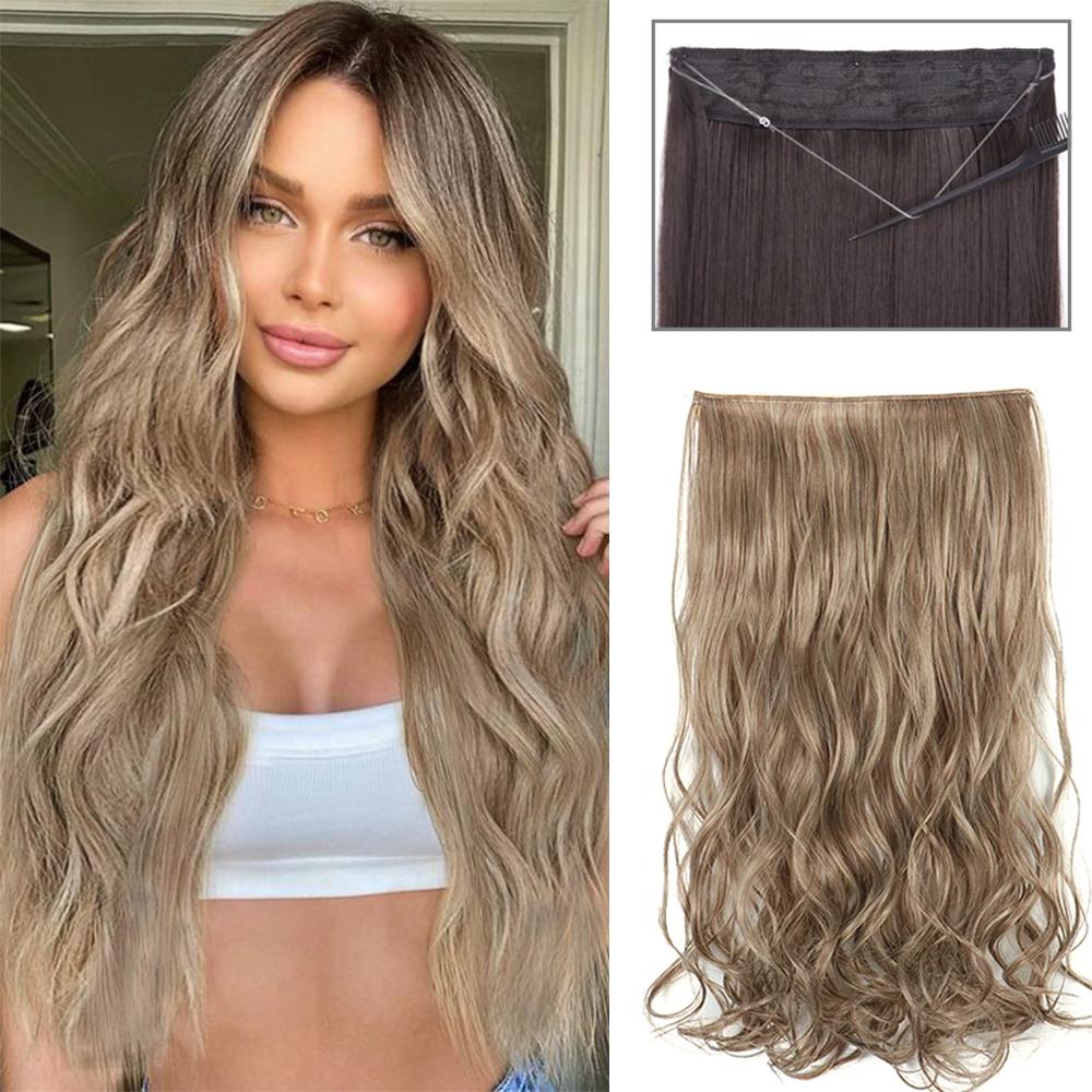 

XINRAN невидимые проволочные волосы синтетические без зажима волнистые накладные волосы длинные натуральные скрытые секретные накладные волосы для женщин ежедневное использование 55cm