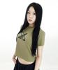 JUSTHANG Big Newtro Black Logo Khaki Crop Top