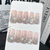 Long Duckbill Press-On Nails With Full Rhinestone Sparkle French Design Handmade Artificial Tips Women