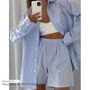 European and American Striped Loose Shirt + Pocket Shorts