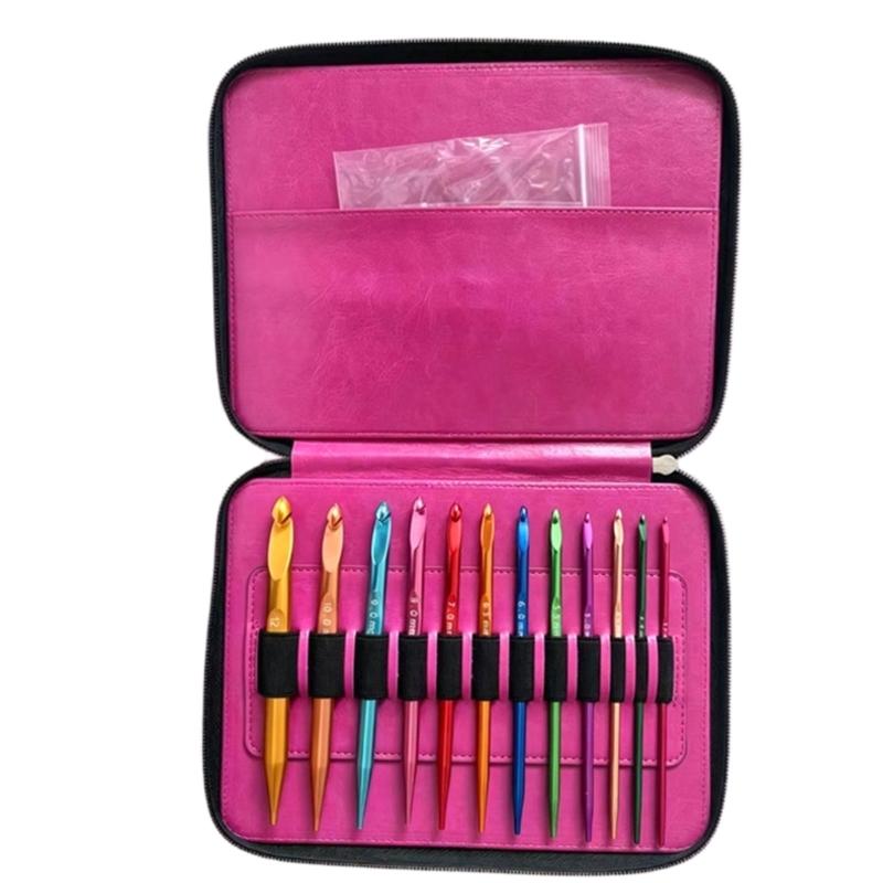 Tunisian Crochet Hook with Connector Cord, 12-Piece Color-Anodized Aluminum Set for Hoop-Filled Row, Garments, Rugs, and Home Decors