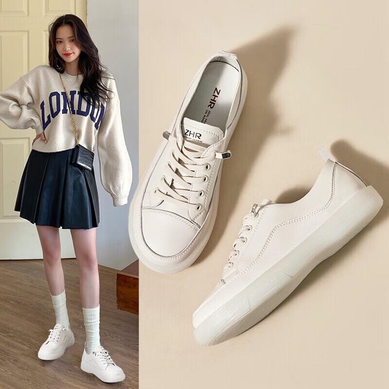 ZHR Women's Genuine Leather Lace-Free Casual Sneakers A75