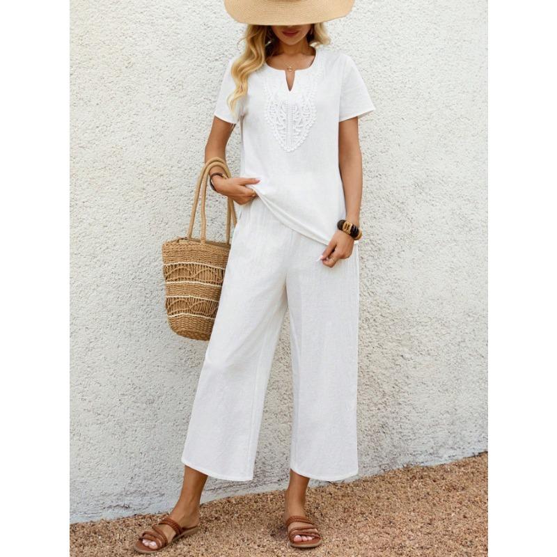 QICED Tute Casual da Donna a Maniche Corte con Scollo a V