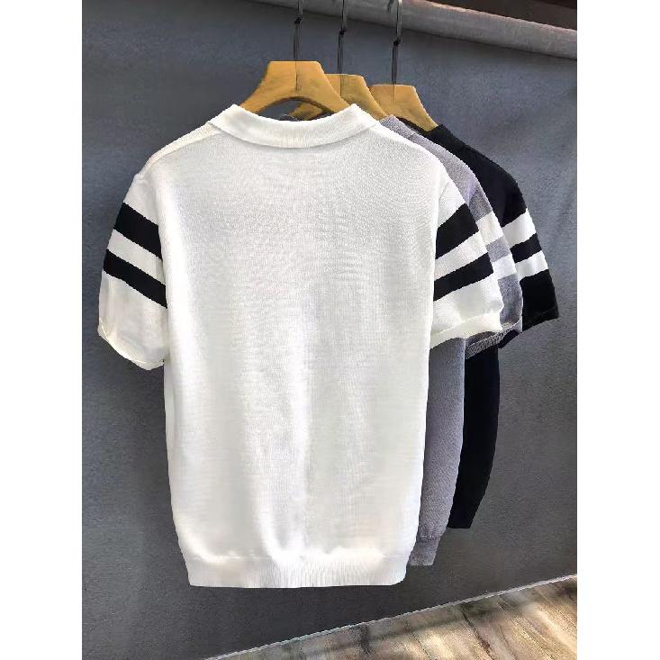Short Sleeve T-Shirt Men Summer 2025 New Fashion Men's Stylish High-End Striped Polo Shirt Trendy Brand