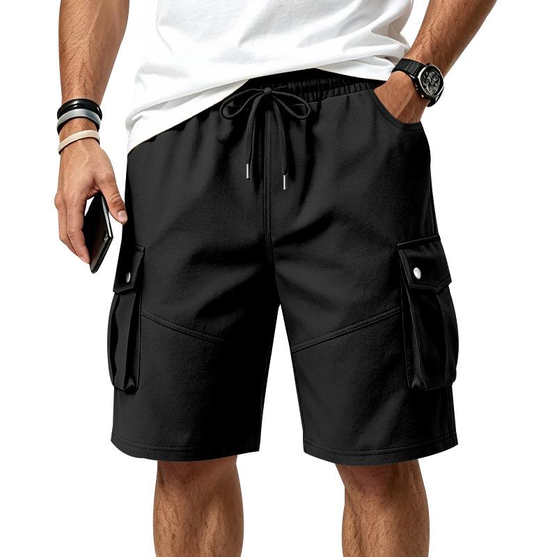 Men's Multi Pocket Cargo Shorts Elastic Waist Drawstring Loose Fit Casual Outdoor Work Shorts with Side Flap Pockets