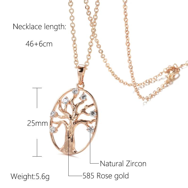 Rose Gold Color Lucky Tree Pendant Necklace For Women Natural Zircon Pendant For Woman Vintage Daily Fine Jewelry