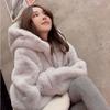 Autumn and winter imitation lamb fur coat women's loose hooded medium and long plush cute cotton-padded clothes fashion