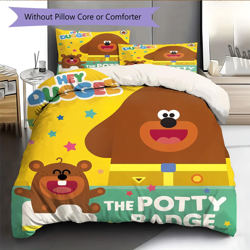 Hey Duggee Muster Bettwäsche Bettdecken-Set Heimdekoration Geschenk (1 Bettbezug + 2 Kissenbezüge (ohne Füllung))