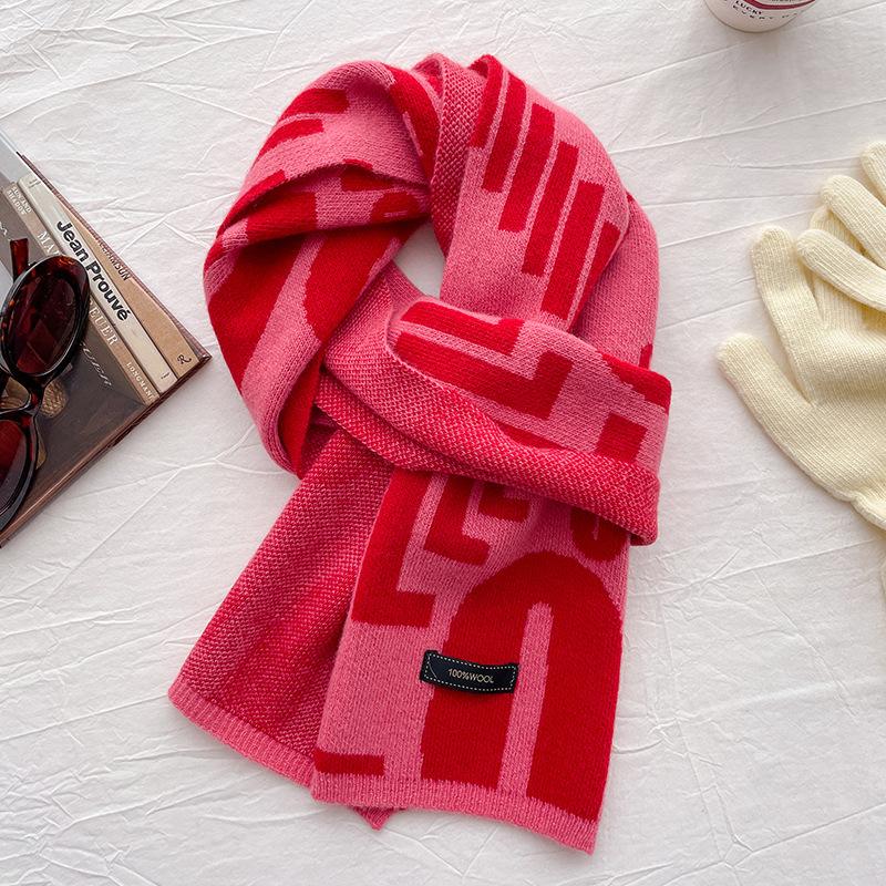 

Winter new blue-red letter pure wool knitted small scarf women s warm versatile thickened neck protection scarf арбуз красный
