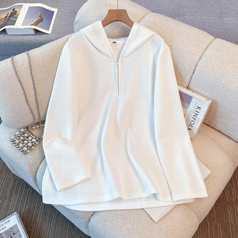 Ein schlichtes einfarbiges Kapuzen-Langarm-Sweatshirt für Damenmode in Übergröße, ein neues vielseitiges Kapuzensweatshirt für Frühling und Herbst