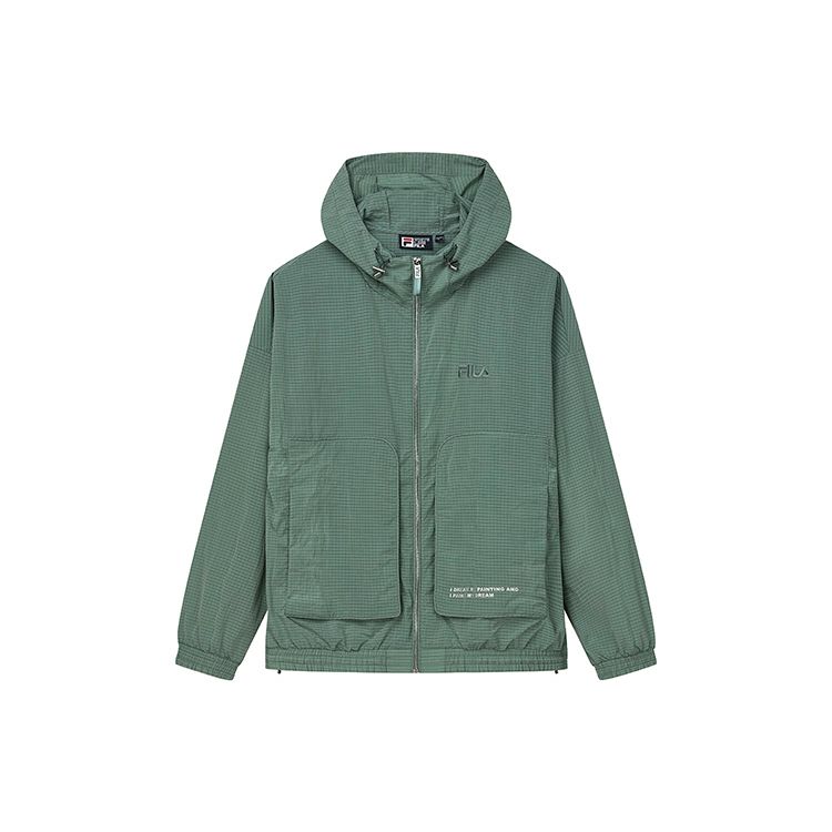

FILA Van Gogh Collaboration Solid Color Logo Breathable Woven Hooded Jacket Men jackets Ail-Green F11M228702F-TQ L