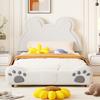 Upholstered Bed Beautiful Children's Bed, 140 x 200 cm, Bear Shape. Single Bed made of Skin-Friendly Velour, White