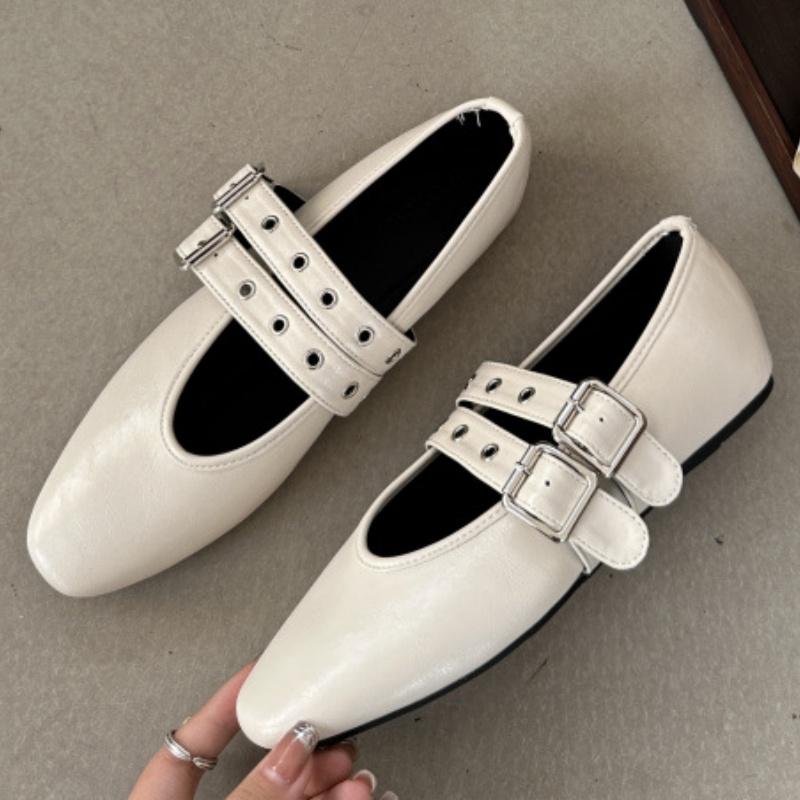 Fashion Flat Shoes Women's Mary Jane 2025 New Buckle Female Leather Fashion Casual Elegant Soft Sole Rivet Decoration Women Loafers