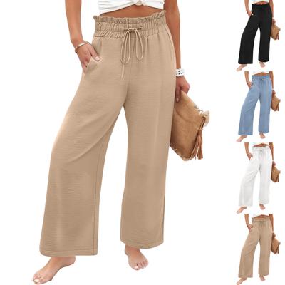 Women's Loose Drawstring Pants Straight Leg Wide Leg Casual Pants