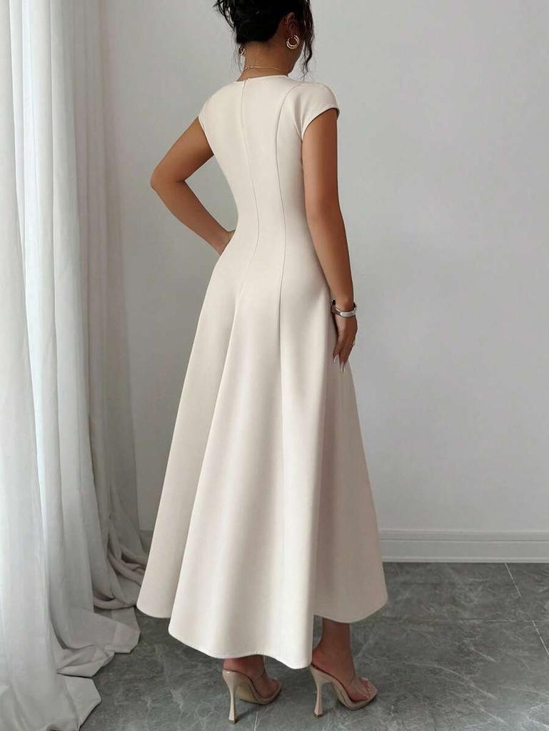 Vestido Elegante Largo de Manga Corta con Escote Cuadrado para Mujer
