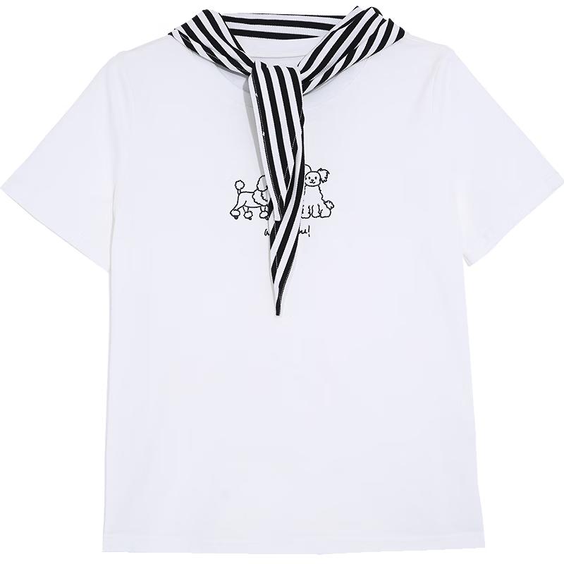 Betu Women s Striped T-shirt with Puppy Embroidery L
