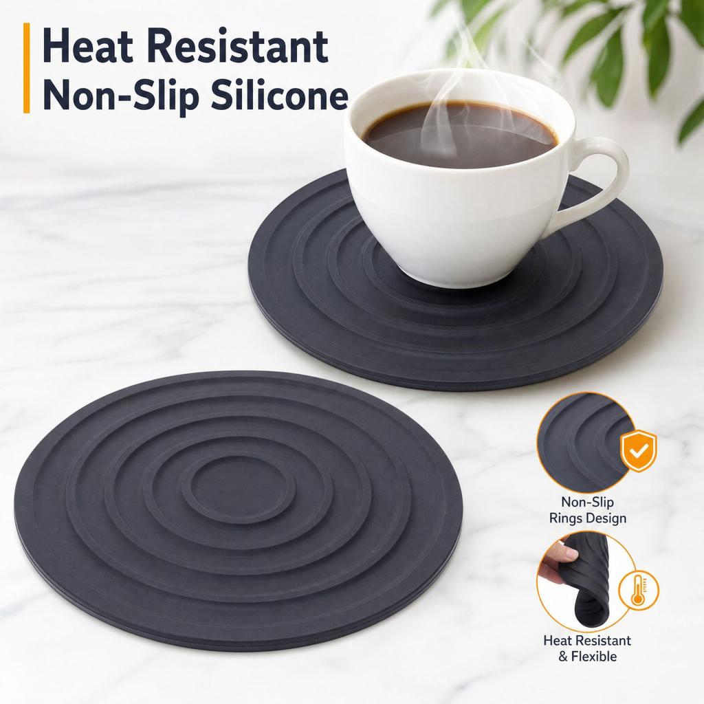 Round Silicone Trivet, Heat Non- Thick Placemat for Hot Dishes and Dining Table
