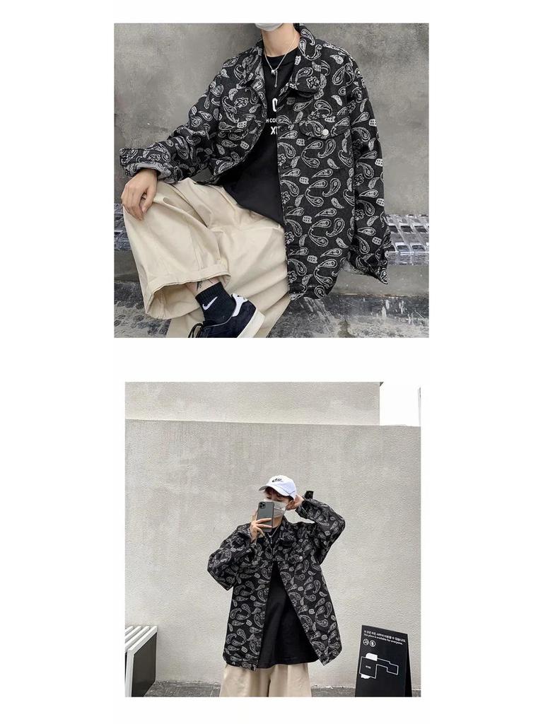 Men's Autumn Korean Style Distressed Denim Jacket - Jacquard, Loose Fit, Casual, Handsome, Plus Size.