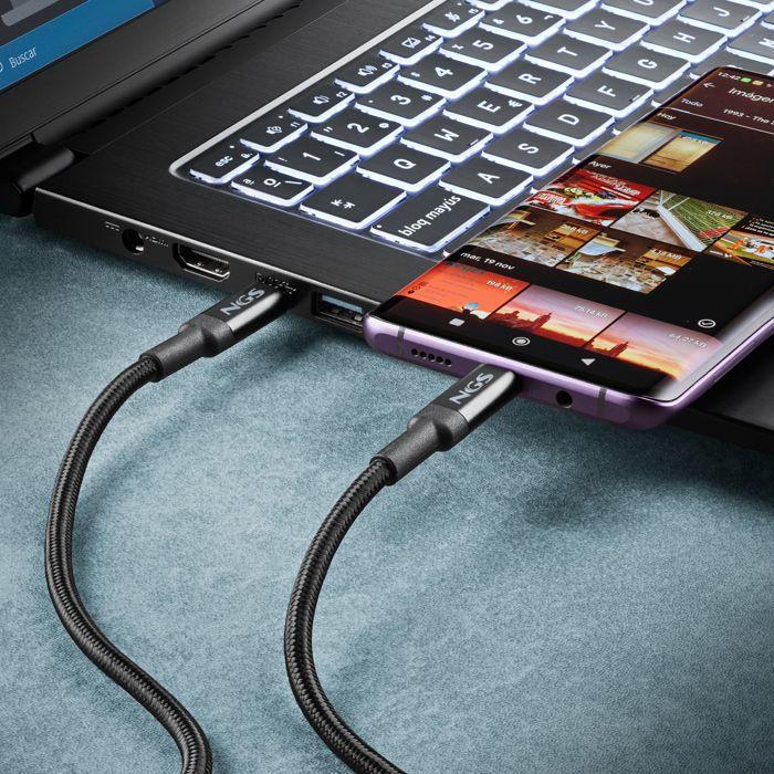 NGS KNOT 240W-2 : câble USB C vers Type-C de 2 m de long pour une charge rapide des appareils jusqu'à 240 W. Nylon tressé. Haute com