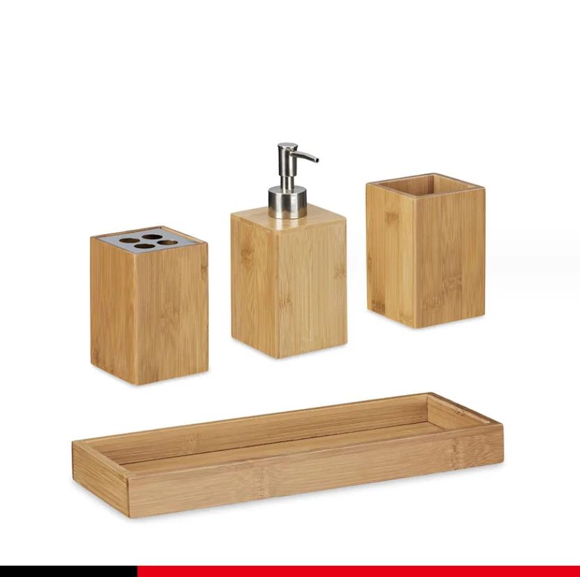 Bathroom wooden bamboo bath storage box soap dispenser Hotel toiletries set Bathroom set