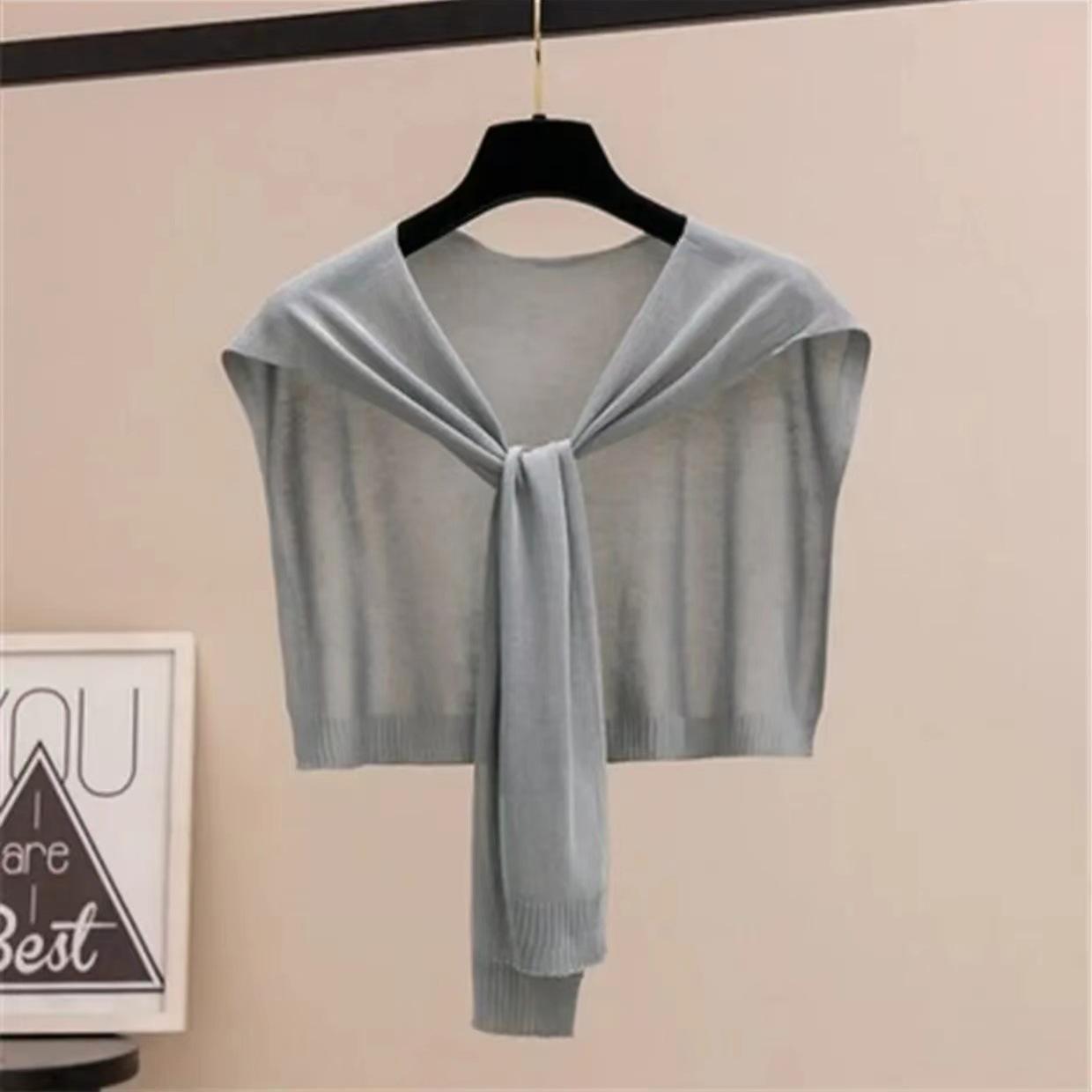 Тонкая дышащая удобная шаль из ледяного шелка, универсальная однотонная, солнцезащитная, с подплечниками, для кондиционера, вязаная шаль с узлом 80-100cm