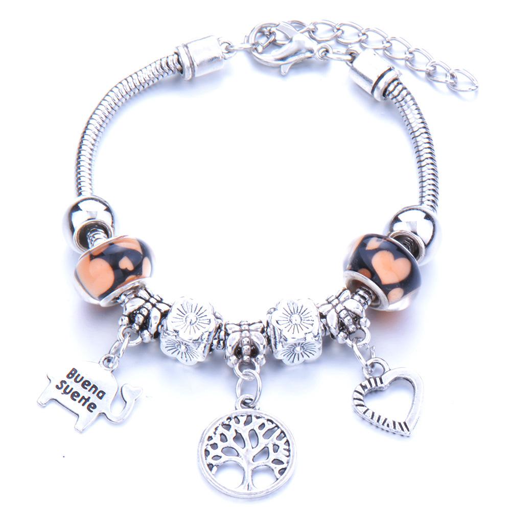 Vintage Handmade Alloy Large Hole Glass Bead Elephant Tree of Life Design Transparent Bracelet Multiple Styles Available